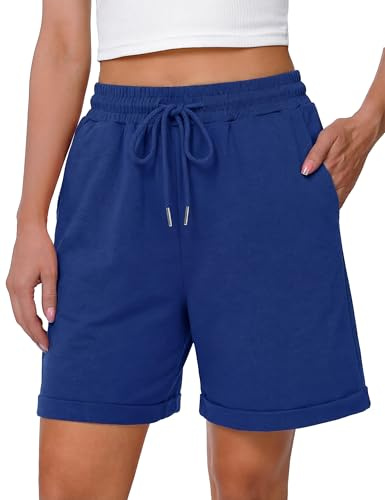 Litherday Women's Running Shorts Summer Gym Sports Shorts Bermuda Jogger Casual Lounge Bottoms with Drawstring Pockets Navy Blue XL