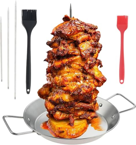 Anhoer Brochettes verticales pour kebab - En acier inoxydable - Avec 3 brochettes amovibles avec brosses - Support de barbecue en acier inoxydable - Pour barbecue, poulet, steak, kebab et shawarma