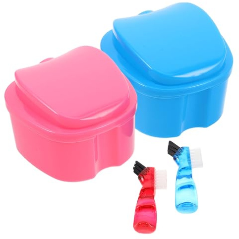 CLISPEED Lot de 2 Sets de Sets de Boîtes de Nettoyage pour Prothèses Dentaires avec Brosse et Passoire, Étui Étanche en Pp et Nylon, Facile à Transporter pour Maison et Voyage