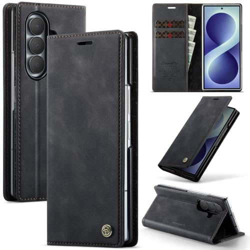Cracedily Wallet Case for Samsung Galaxy Z Fold 8 Ultra Leather Wallet Flip Cover with Card Holder, Kickstand, Magnetic Closure, RFID Blocking TPU Shockproof Phone Case Compatible with, Black