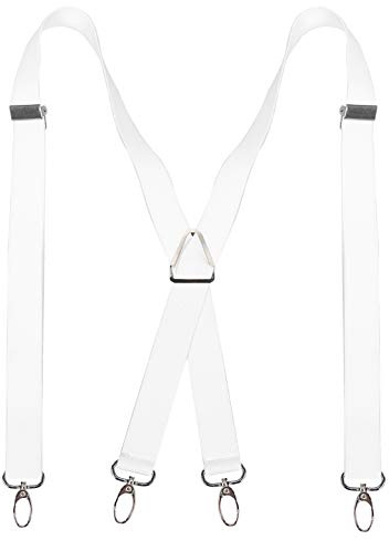 Alizeal Mens 1 Inch Suspenders 4 Swivel Hooks & Elastic Band, White
