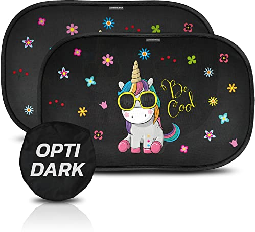 CARAMAZ Sonnenschutz Auto Baby mit UV Schutz, Reach Zertifiziert - Opti-Dark - GSM100+ inkl. Saugnapf - Verdunklung 51x31cm, 2 Stück