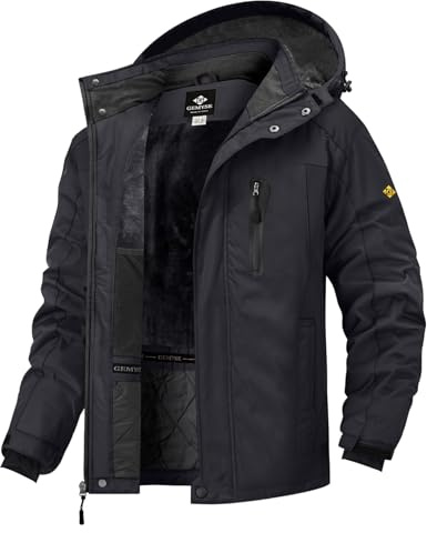 GEMYSE Homme Veste de Ski Imperméable de Montagne Manteau d'hiver Extérieur en Polaire Coupe-Vent avec Capuche(Noir Pur,S)