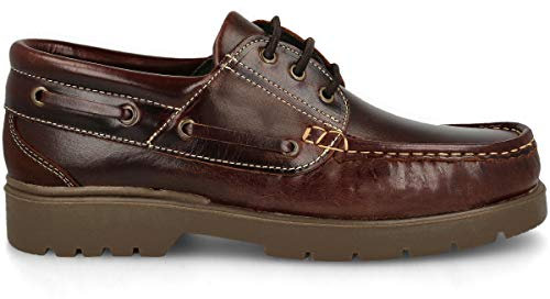 PAYMA - Herren Damen Kinder Bootsschuhe Segelschuhe Mokassins aus Seahorse Geölt Leder 3 Eye Classic Docksides. Brown Gummisohle. Schnürsenkel Farben: Dunkelbraune Sohle Braun. Größe 42