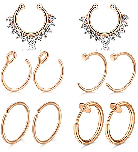 Mayhoop Faux piercing nez septum acier chirurgical avec clair CZ faux piercing de lèvre oreille nez septum anneau non piercing pour femmes hommes