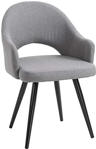 HOMCOM Polsterstuhl Relaxsessel mit Armlehne, Leinenoptik, Wohnzimmerstuhl für Schlafzimmer Stahl, Grau, 56 x 58,5 x 84,5 cm