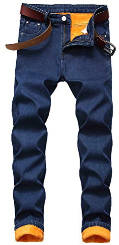 Ylingjun Mens Warm Sherpa Lined Biker Jeans Stretch Slim Fit Fleece Denim Pants (36, Dark Blue)