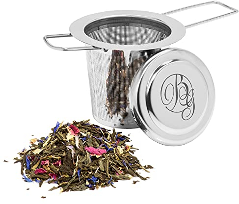 BOOMERS GOURMET – Premium Teesieb aus Edelstahl 304 mit Deckel – Teefilter für losen Tee – Teeei für Tassen und Teekannen – Tee Zubehör – Tea Strainer – 1 Stück