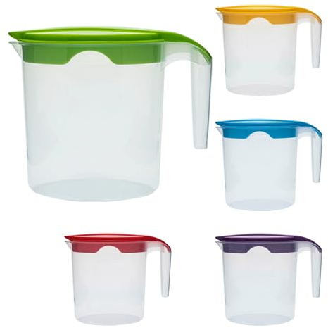 1 Liter Plastic Jug with Lid for Water Fruit Juices Milk Fridge Door Stoarge Jug (Green, 1)