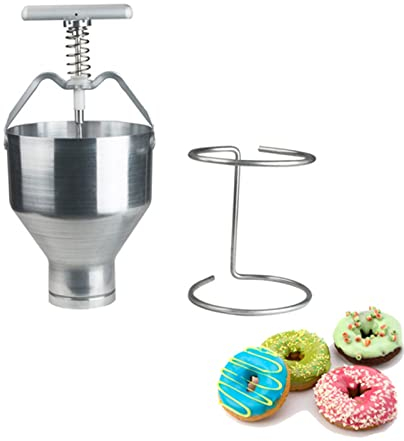 KELUNIS Stainless Steel Manual Donut Depositor, 6 Thicknesses Adjustable Doughnut Maker Dropper Plunger Dough Batter Dispenser Hopper with Stand for Home & Commercial Use