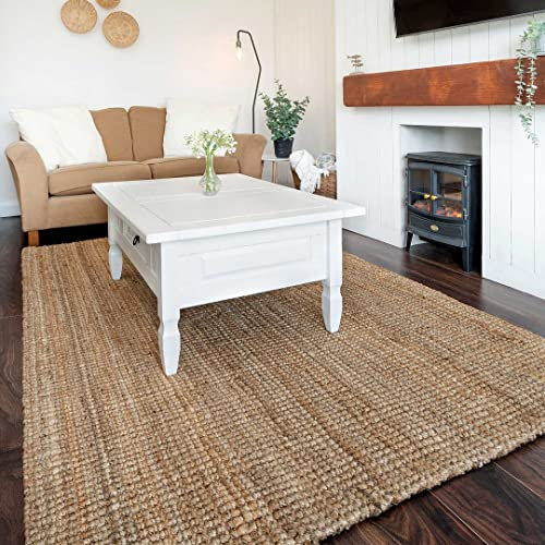 Natural Durable Eco Friendly Jute Area Rug Flatwoven Versatile Lounge Living Dining Room Mat Dirt Trapper Utility Kitchen Mat Rugs 120cm x 170cm