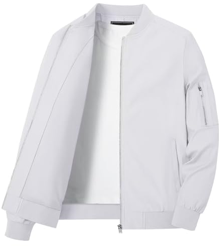 KEFITEVD Leichte Sommerjacke Herren Bomber Jacke Frühling Sommer Herrenjacke Übergangsjacke Herbst Weiß L
