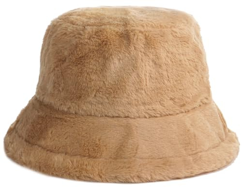 Malaxlx Kaki Bob Chapeau de Pêcheur en Peluche Femme Chapeau Hiver Chaud Chapeaux de Seau en Fausse Fourrure
