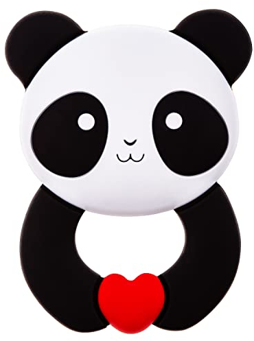 Akuku Beißring für Babys, Zahnungshilfe aus BPA freier Silikon, Beißspielzeug kühlend für Baby Mädchen und Junge, Greifring in Bär-Optik, Spielzeug zum Zahnen, Babyspielzeug, Pandabär