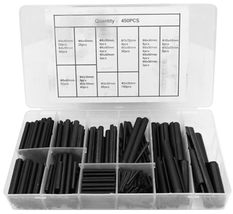 Yuhtech 450 Piezas Pasadores Elásticos Ranurados, Surtido de Pasadores Huecos ø 2,0-10 mm, Pasadores Elásticos Huecos Anillo de Bloqueo, Montaje de Herrajes Metálicos