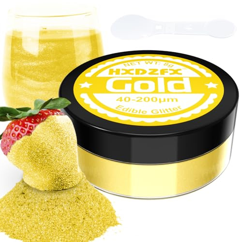 Gold Edible Glitter - 100% Edible Glitter for Drinks, Cake Decorations, Chocolates, Muffins, Cocktail, Candy, Cream, etc Gold Food Colouring Powder(8g)