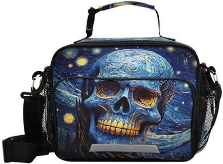 202a5877 Lunchbox für Kinder, Van Gogh Totenkopf, Gothic, wiederverwendbar, isoliert, für Schule, Kühlung, Lunch-Tasche für Jungen und Mädchen