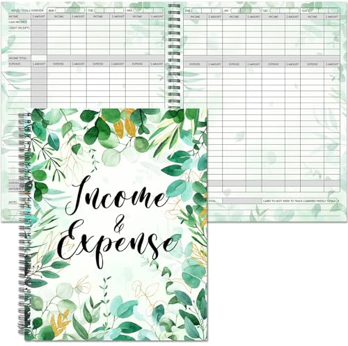 Harloon Income and Expense Log Book Eucalyptus Income and Expense Tracker Small Business Accounting Bookkeeping Ledger Book for Personal Finance Business Account Record Office Supply, 8.7 x 11 Inch