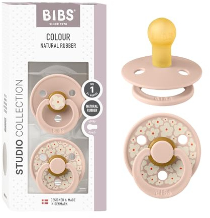 BIBS Colour Studio Soother 2-Pack, BPA Free Dummy Pacifier, Round Nipple. Natural Rubber Latex, Made in Denmark, Size 1 (0-6 Months), Blush Mix