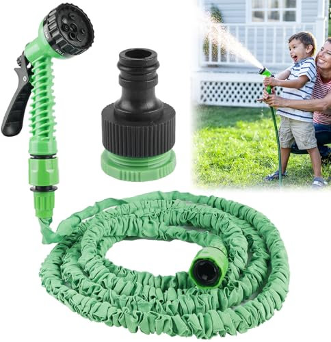 Flexibler Gartenschläuch 15M/50FT, Dehnbar Flexibler Gartenschlauch Gartenschlauch flexibel Flexischlauch Handbraus Schlauch mit 7 Funktionen Brause für Garten Haustier Autowäsche, Grün