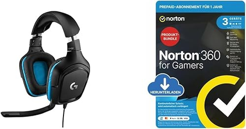 Logitech G432 kabelgebundenes Gaming-Headset, 7.1 Surround Sound, DTS Headphone - Schwarz + Norton 360 Gamers 2026 für 3 Geräte