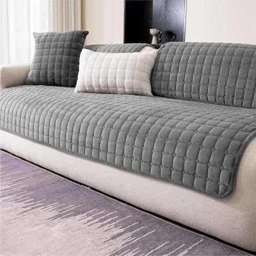 LINGKY Soft Flannel Sofa Covers Washable - Sofa Cushion Covers, Non-Slip Sofa Cover 1 2 3 Seater Couch Covers for Sectional Sofa, Sofa Slipcovers L Shape Furniture Protector (Grey, 70x70cm)