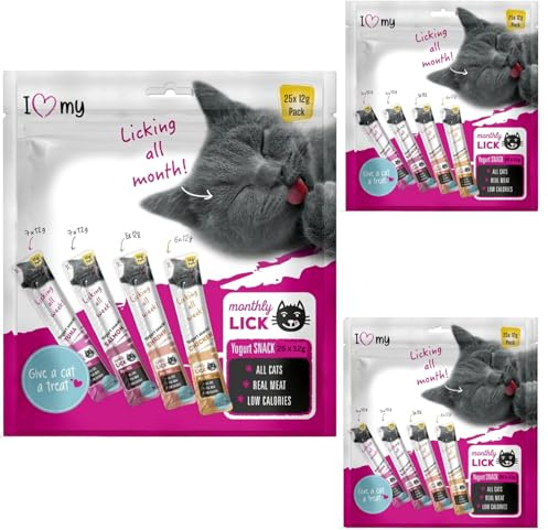 Cat Yoghurt Lickable Treats (75 Pack) Mixed Variety - Chicken, Salmon, Tuna & Shrimp – Creamy Cat Treats Made with Real Meat – 12g Each 4 Flavours