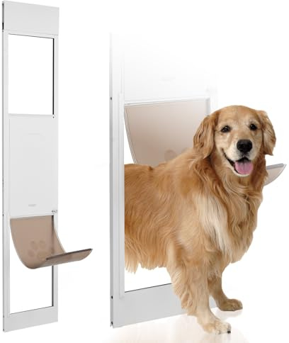 VEVOR Dog Door for Sliding Glass Door, 75 7/8-80 11/16 Adjustable Height Doggy Door for Sliding Doors, Aluminum Frame Tempered Glass Pet Door with Hinge Structure Flap and Lock (X-Large)