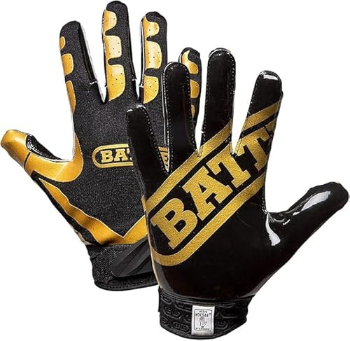 Battle Sports Football Gloves with Wide Receiver, Football Gloves for Adults and Teenagers, Size L, Gold and Black Vegas