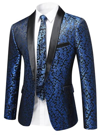 YFFUSHI Blazer Homme Jacquard Paisley Veste de Costume Mariage soirée | Imprimé Cachemire, Slim Fit, Col Châle en Satin, 1 Bouton, Smoking, Élégant, pour Fête Gala