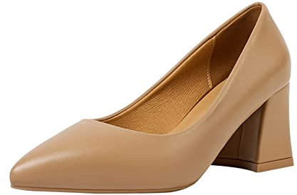 UK 5 Ladies Pointed Toe Court Shoes -6 Cm Chunky Block Heels Wedding Party Elegant Slip on Pumps Shoes YL25DFG0207 Nude Footwear