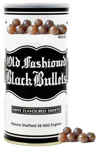 Black Bullets Mint Sweets 500g Tin – Traditional Boiled Peppermint Candies in a Classic Metal Tin - Jsm
