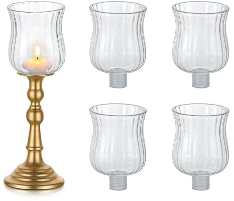 Glasseam Teelichtgläser Glasaufsatz für Kerzenleuchter: 5er Set Teelichthalter Glas für Kerzenständer Klar Teelichtaufsatz Kerzengläser mit Gummiring für Kerzenhalter Kronleuchter Wandleuchte Deko