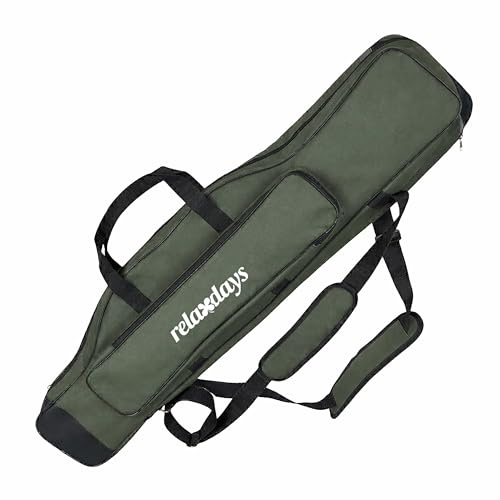Relaxdays Bolsa para cañas de Pescar de 100 cm, para 3 cañas y 5 Compartimentos, Acolchada, Grande, 1200D Oxford, Color Verde Oliva