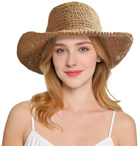 AIEDECOPT Cappello Paglia Donna, Cappellos Spiaggia Donnas, Cappello Donna Estivo, Cappelli da Sole Donnas per Vacanze al Mare, Feste in Piscina, Escursioni, Giardinaggio (A-Cachi)
