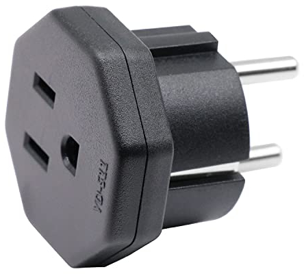 US/JP/CA Prise mâle vers EU/DE/FR/IT/ES Prise Femelle, US/CA/JP Prise mâle pour Appareil électronique Adaptateur Femelle EU à 2 Broches (1 pièce Noir)