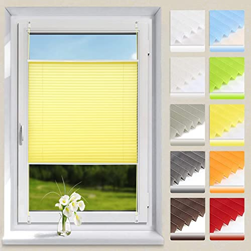 OUBO Plissee ohne Bohren Klemmfix Aluminium-Schienen, Gelb 60x130cm (BXH), Jalousie Easyfix Faltrollo mit Klemmträger Sonnenschutz und Sichtschutz lichtdurchlässig Rollo für Fenster & Tür