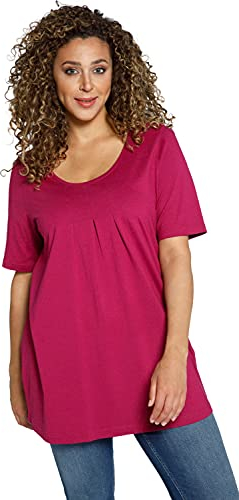 Ulla Popken Damen Basic met plooien, A-lijn T Shirt, Dunkler Flieder, 50 Große Größen EU