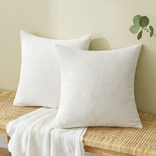 EMEMA Kordsamt Kissenbezug Weihnachten Dekorative Granulat Sofakissen Dekokissen Kissenbezüge Kissenhülle Couchkissen Überwurf Kissen Bezug Zierkissen für Couch Sofa Wohnzimmer 2er Set 45x45 cm Weiß
