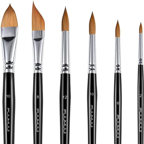 Sable Watercolur Paint Brushes-Kolinsky Water Colour Artist Paint Brush 6PCS Paintbrushes with Point Round Cat's Tongue Dagger Shaped for Watercolour Acrylics Inks Gouache Tempera Painting