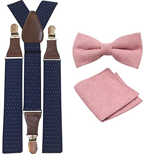 Luxuriöse Herren-Fliege, Einstecktuch und Hosenträger aus Baumwollmischgewebe, Altrosa, Bow Tie: Length 11.5cm. Width: 7.5cm