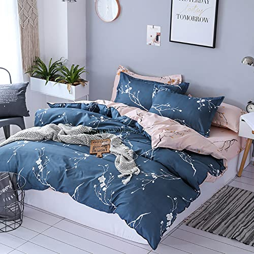 Tospass Bettwäsche 135x200 cm 4 Teilig Blumen Marineblau Rosa Modern Floral Bettwäsche Set Mädchen Bettbezug Weiche Mikrofaser Wende Bettwäsche 2 Deckenbezug mit Reißverschluss 2 Kissenbezug 80x80 cm