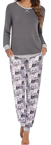 Ekouaer Women Comfy Pajamas Ladies Pyjamas Set Long Sleeve Loungewear Top and Pants Pjs Set Soft Nightwear Sleepwear