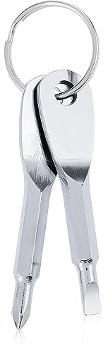 Amaxiu Mini-Schraubendreher-Schlüsselanhänger, 2 Stück tragbares Kreuzschlitzschraubendreher-Werkzeug, multifunktionaler Reparatur Schraubendreher-Schlüsselanhänger für Männer, Outdoor-Fahrer(Silber)