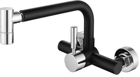 Tondiy Wandarmatur Küche mit 2 Strahlarten, Küchenarmatur Wandmontage mit 360° drehbar, Wand Wasserhahn Küche Mischbatterie, Schwarz