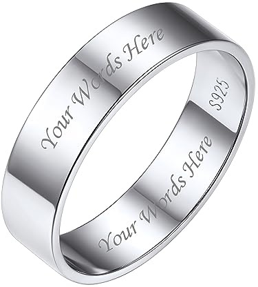 Bestyle Bague Argent 925 Bague Simple Bague de Fiançailles pour Homme Femme Couple Anneau de Base Bijoux Prénom Personnalisé 5mm de Large Blanc Taille 57