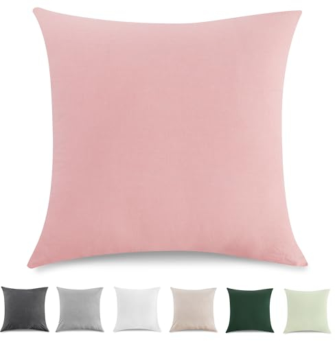 TOCOMOA Kissenbezug 80x80 cm 2er Set - 100% Gewaschene Baumwolle Kissenbezüge Oeko-TEX Zertifiziert, Leinenoptik und Atmungsaktiv Kissenhülle, Rosa Kopfkissenbezug mit Reißverschluss