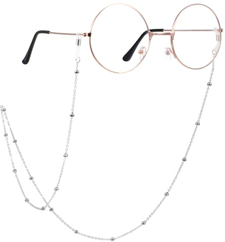 Prasacco Chaîne de lunettes pour femme - 70 cm - Anti-perte - Cordon pour Lunettes de soleil, lunettes de sport, argenté, 55