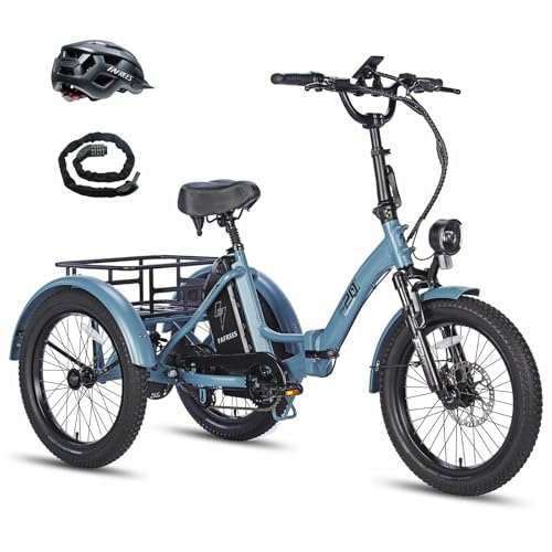 Fafrees F20 Mate Electric Trike E-Bike, 20 * 3.0 Inch Fatbike, Folding Tricycle, 48V/18.2Ah Removable Battery, Rear Rack, Range 110KM, Electric Cargo Trike for Adult Senior (Blue)