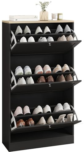 HOMCOM Narrow Shoe Storage Cabinet for Entryway with 3 Flip Drawers and Adjustable Shelves, Shoe Rack Organizer for 18 Pairs of Shoes, Black
